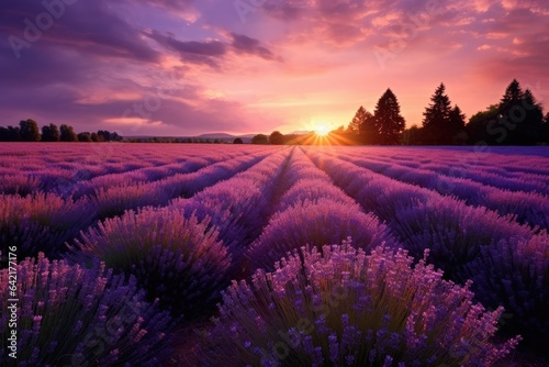"Lavender Dreams at Sunset: A Serene View". Digital poster. Generative AI.