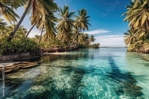 "Turquoise Waters of a Serene Tropical Paradise". Digital poster. Generative AI. © Metodi