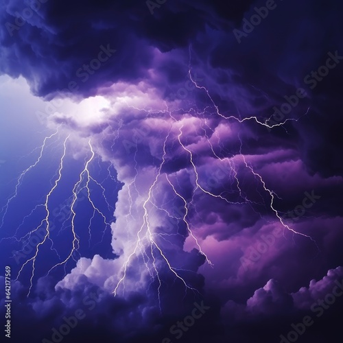 "Electrifying Sky: Blue and Purple Amidst a Heavy Rainstorm". Digital poster. Generative AI.