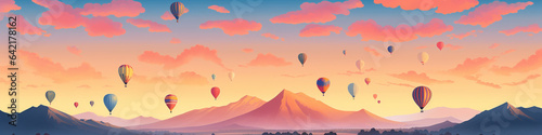A Risograph Illustration of a Grainy Hot Air Balloon Festival at Sunrise