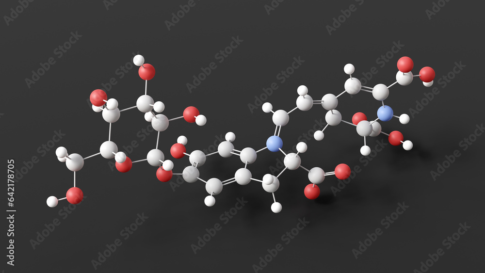 betanin molecule, molecular structure, food dye e162, ball and stick 3d model, structural chemical formula with colored atoms