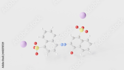 azorubine molecule 3d, molecular structure, ball and stick model, structural chemical formula e122
