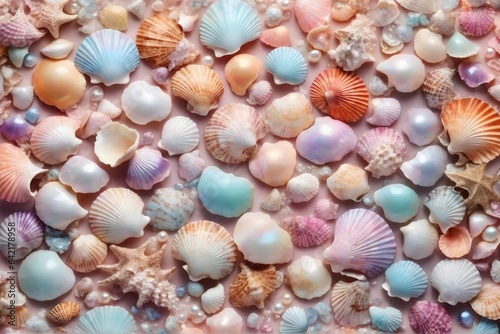 Pastel Seashells Wallpaper, Pastel Pearl and Seashell Background, Pearl Background, Seashell Background, AI Generative