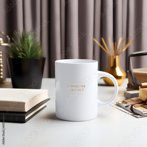 Enjoy your favorite brew in style with our white mug mockup, set against the cozy backdrop of a living room.