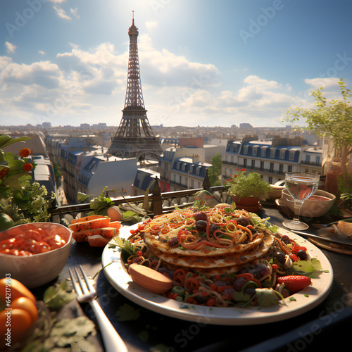 🗼 A Taste of Parisian Delight with a View! 🍽️✨ Relish a plate of exquisite cuisine with the iconic Eiffel Tower as your backdrop. It's a dining experience that combines culinary excellence with the 