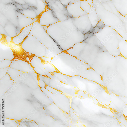 Texture of white marble with golden patterns. Generated illustration.