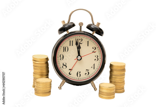 Bild auf Leinwand time is money concept with clock and coins no background transaprent png