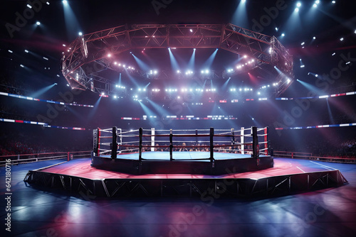 Ring arena for boxing fight and MMA championship. ai generative photo