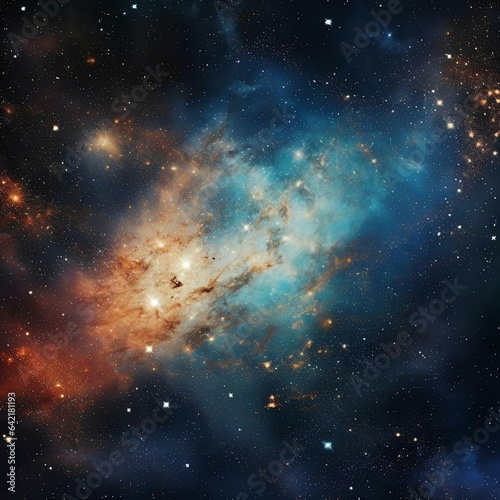 Fantastic multicolored outer space with stars, constellations, galaxies, planets and nebulae.