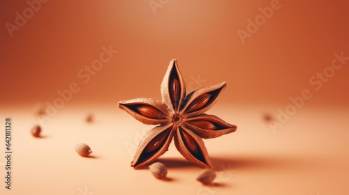 A star anisette spice on a rustic brown background photo