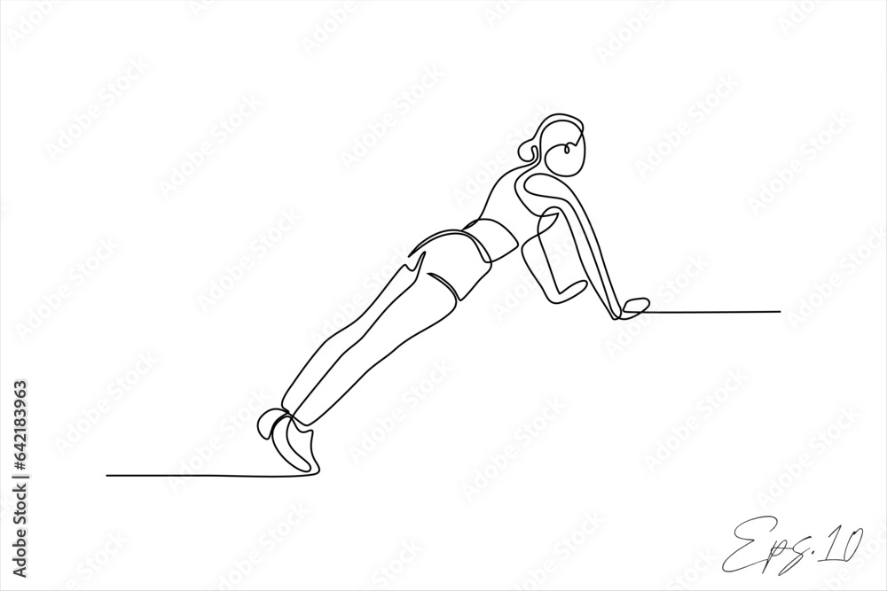 vector illustration
continuous line of push up sport woman