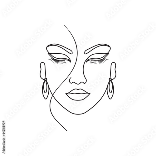 Eyelash beauty salon model woman line art minimalist female face with earring minimalist linear poster artwork