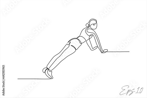 vector illustration
continuous line of push up sport woman