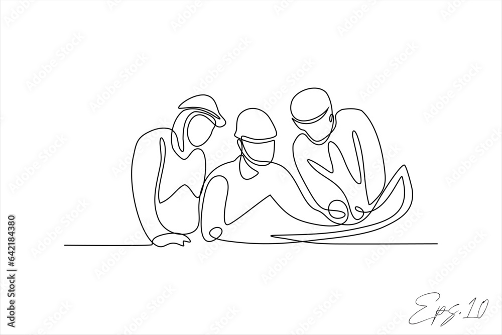 vector illustration
a continuous line of building contractors is negotiating