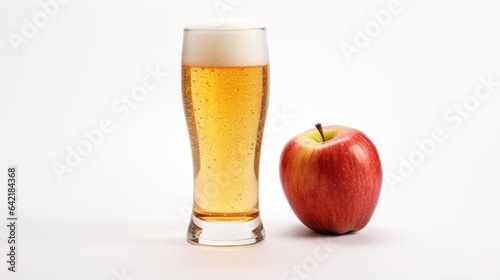 a glass of apple juice and an apple isolated on white background. Healthy food concept.