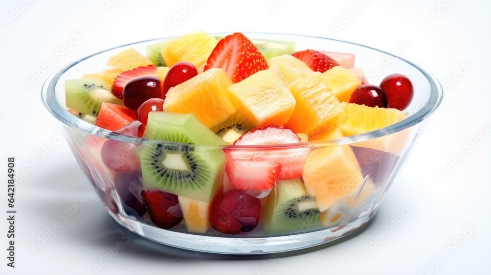Bowl of healthy fresh fruit salad in a glass transparent bowl Bowl of healthy fresh fruit salad in a glass transparent bowl