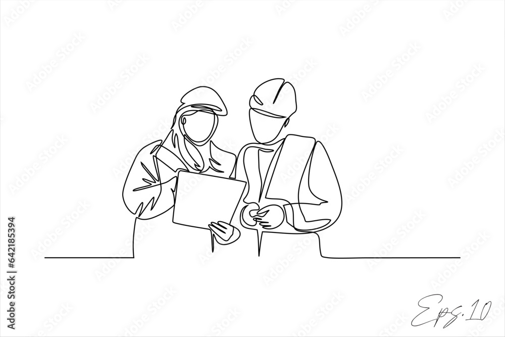 vector illustration
continuous line of two building contractors negotiating