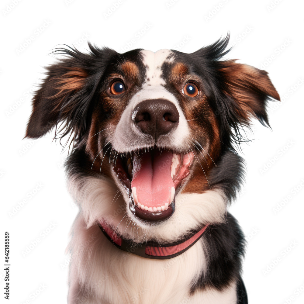 Joyful dog with inquisitive nature playfully licks sticking out tongue Mixed breed isolated on transparent background space for text