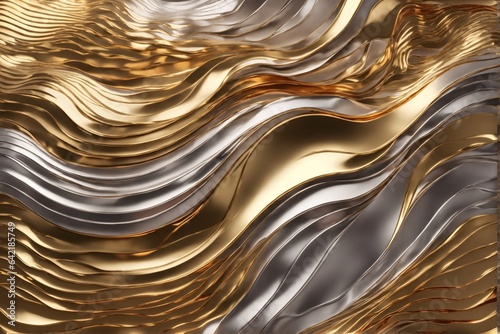 Metal Wavy Background, Metallic Wavy Background, Gold Metallic Liquid Wallpaper, Liquid Metal Background, AI Generative