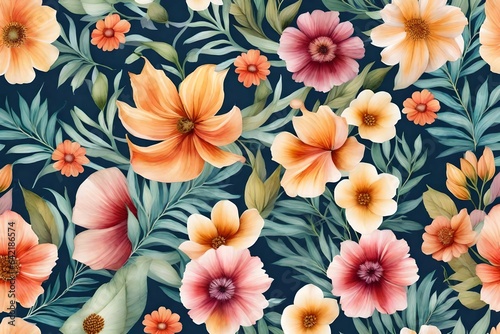 Beautiful seamless pattern with watercolor floral elements 
