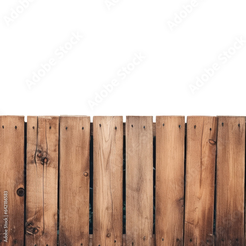 Dark brown wooden fence stands out on a transparent background