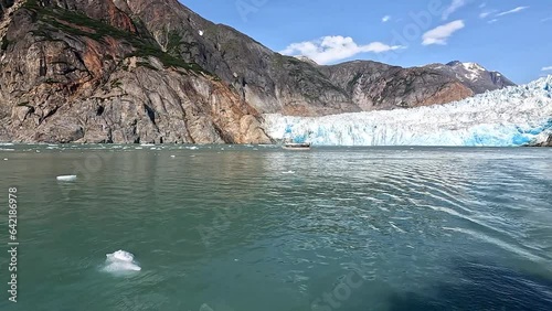 Beautiful view from the sea of Mendenhall Glacier Fjord, Alaska. 