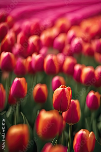 close-up  tulip field  complex cinematography  sharp focus 