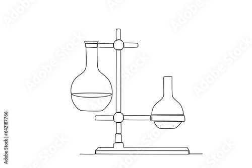 Two volumetric flasks on the clamp. Lab equipment one-line drawing