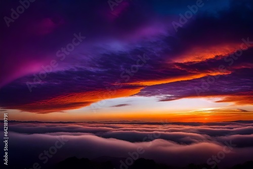 Dusk,Romantic Sunset Orange Sky twilight in the Evening with colorful purple sunlight and dark blue,majestic ​sky vertical  © Mustafa_Art