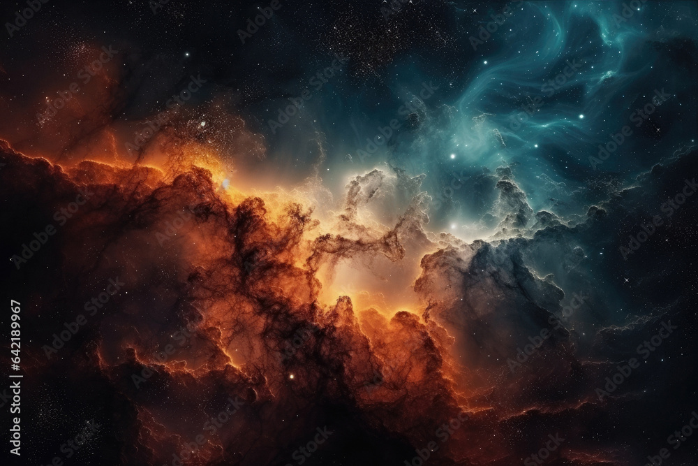 Galactic Dreamscape: Exploring the Depths of a Nebula. Cosmic Kaleidoscope: Mesmerizing Nebula's Cosmic Patterns