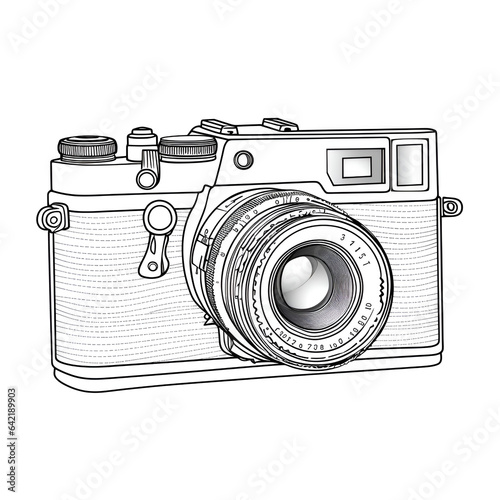 Simple linear illustration of a photo camera isolated on white background