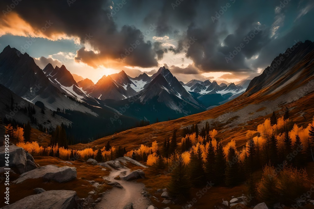 Rocky mountains range and clouds sunset landscape Travel view wilderness nature tranquil scenery 