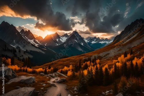 Rocky mountains range and clouds sunset landscape Travel view wilderness nature tranquil scenery  © Mustafa_Art