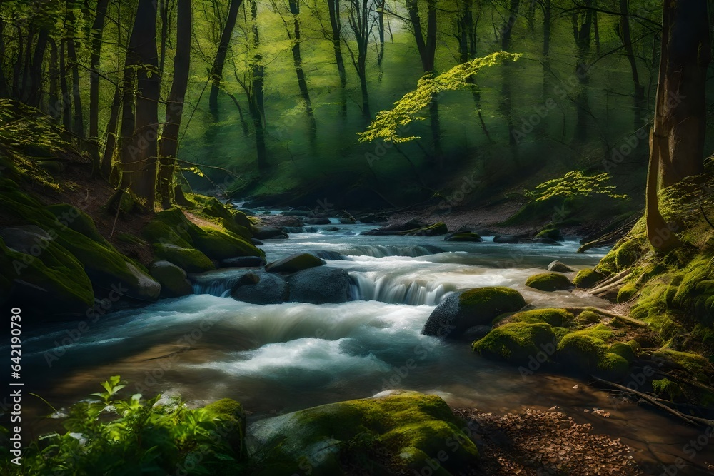 river in the spring forest 