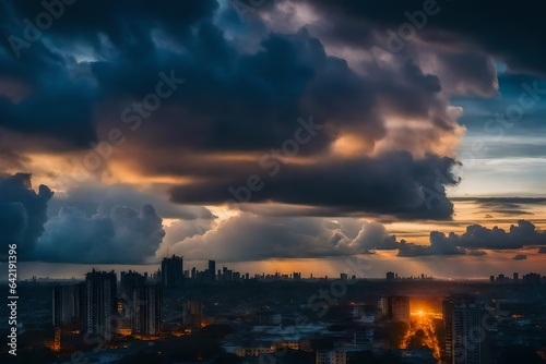 Dramatic evening cloudscape in city 
