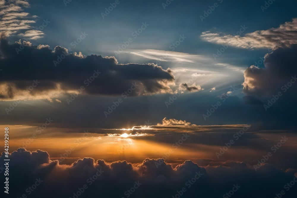 Cloudy horizon at sunset with a sky full of cirrus clouds 