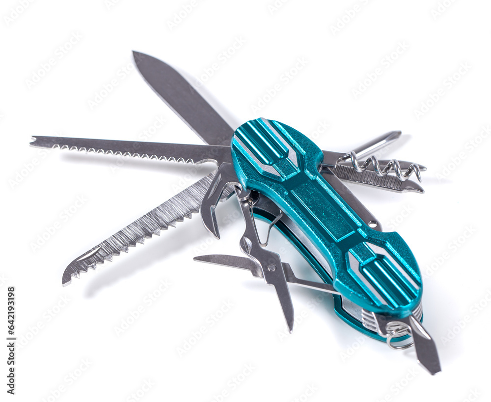 A multifunction folding knives isolated on white background A multifunction folding knives isolated on white background