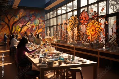 Children exploit art and creativity in a community center., generative IA