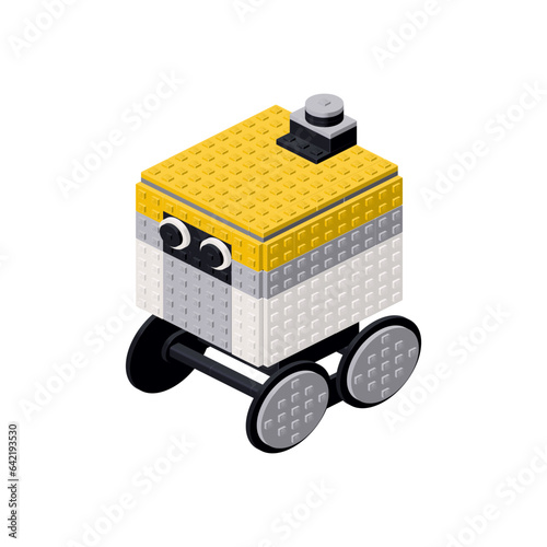 Robot courier in isometry. Pixel art. Vector illustration
