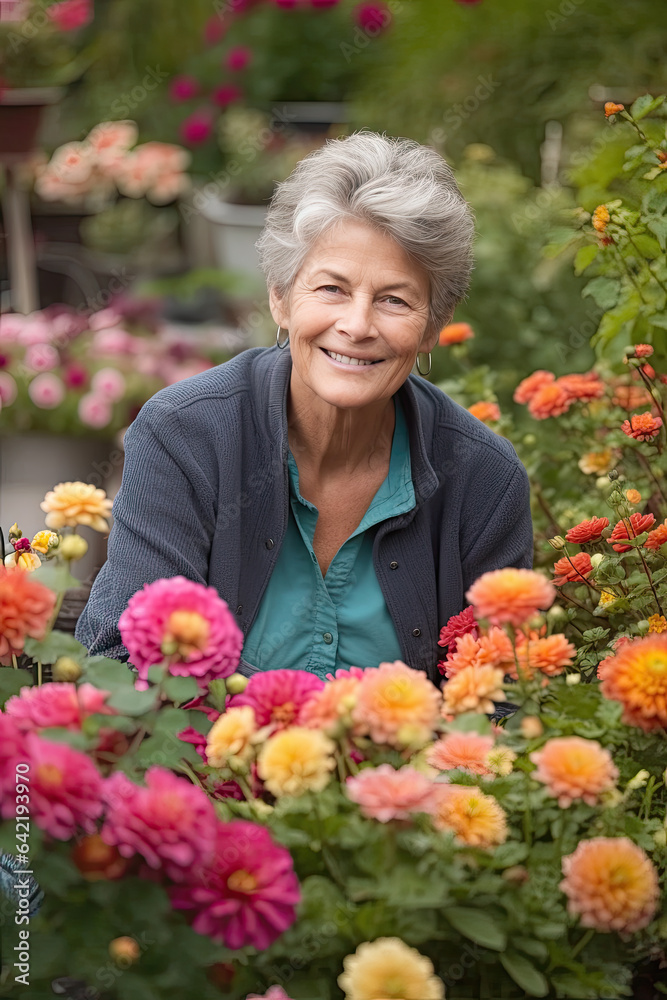 Elderly Woman Enjoying Gardening - Generative AI