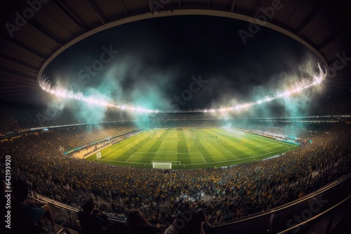 Crowded stadium, exciting game, euphoric fans., generative IA