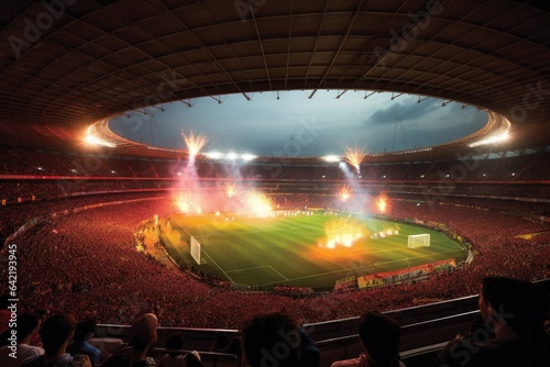 Crowded soccer stadium with vibrant atmosphere.  generative IA