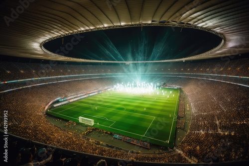 Crowded soccer stadium with vibrant atmosphere., generative IA