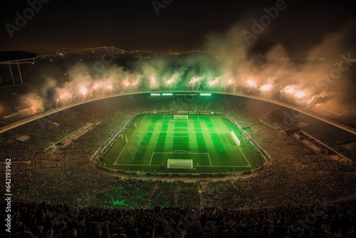 Boiling stadium, exalted fans, soccer in action., generative IA © JONATAS