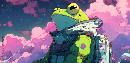 astronaut frog in space, pepe, crypto to the moon, AI generated