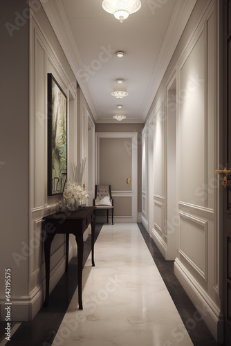 Classic style hallway interior in modern luxury house.