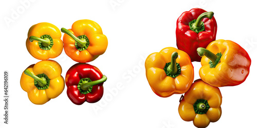Picture featuring yellow green and red capsicums transparent background