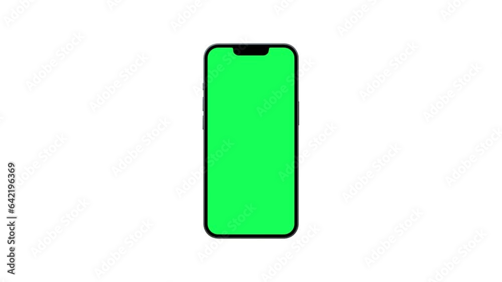 Blank Smartphone Front View With Green Screen Isolated On White Background Rotation Motion Blank Smartphone Front View With Green Screen Isolated On White Background Rotation Motion