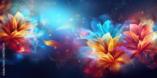 beautiful abstract red yellow blue night photo floral design background banner. beautiful Generative AI AIG32