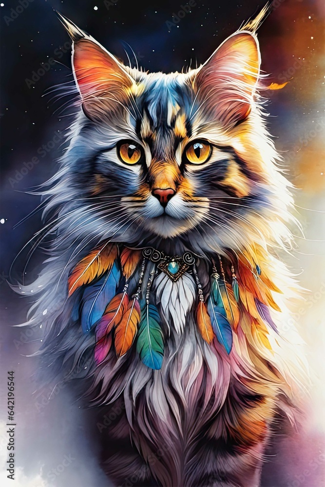 ultra high detail, triple colors, cinematic, fairy cat